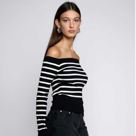 Pixie Market Marcel Stripe Off The Shoulder Top- size medium - Picture 2 of 3